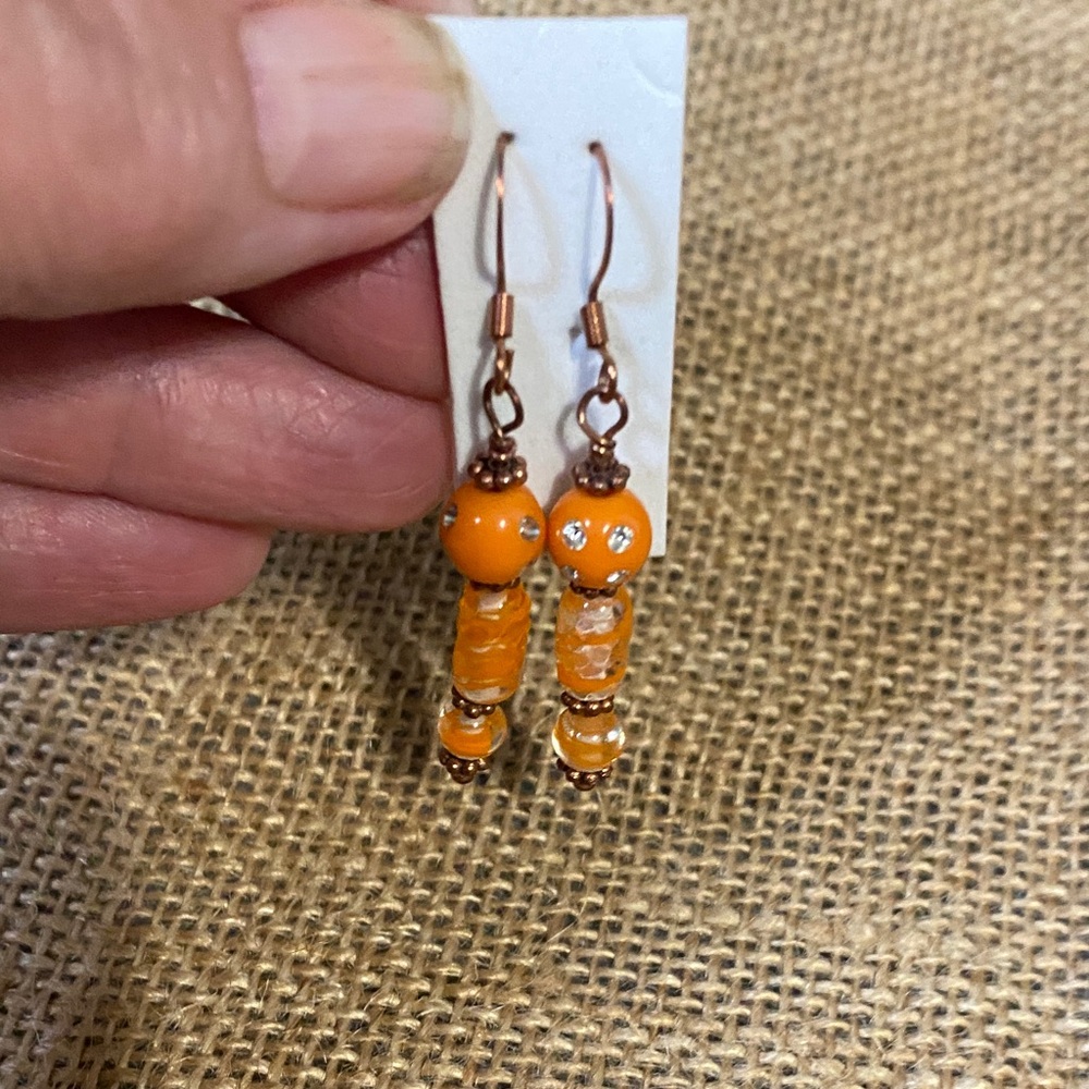Source Unknown Vibrant Orange Beaded Earrings - Picture 2 of 4